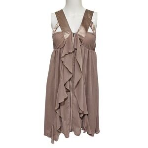 Chiffon Ruffle Mini‎ Dress S Taupe Brown Babydoll Y2K Fairygrunge Going Out HoCo
